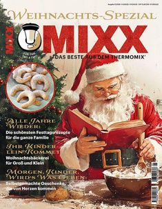 Texte: "Weihnachts-Spezial", "MIXX", "Das Beste aus dem Thermomix". Illustration: Weihnachtsmann liest ein Buch.