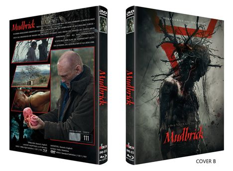 „Mudbrick“, „Some curses are inherited“, Mann mit Zweigen als Krone, verschiedene Filmszenen, düstere Atmosphäre.