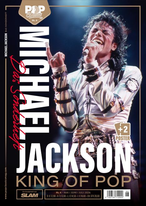 Michael Jackson "Das Sonderheft" in großen Lettern. Er singt leidenschaftlich, trägt einen glitzernden, militärischen Anzug.