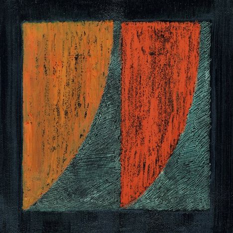 Illustration mit zwei farbigen, gebogenen Rechtecken: links orange, rechts rot, auf dunklem Hintergrund.
