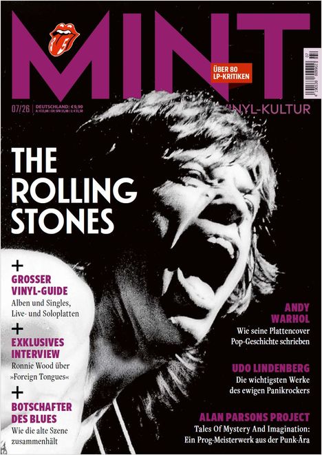Cover der Zeitschrift "MINT" mit einem großen Foto eines schreienden Sängers. Text: "THE ROLLING STONES".