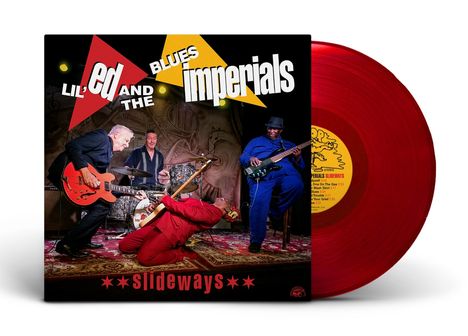 „Lil‘ Ed and the Blues Imperials“ und „Slideways“ auf Albumcover, vier Musiker, rote Gitarre, rotes Vinyl.