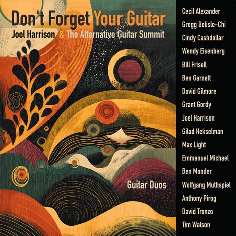 „Don't Forget Your Guitar - Joel Harrison & The Alternative Guitar Summit“, mit Künstlernamen rechts. Abstrakte Formen.