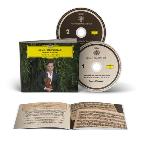 "JOHANN SEBASTIAN BACH, Sonatas & Partitas, Renaud Capuçon." Zwei CDs und ein Booklet mit Notenabbildungen.