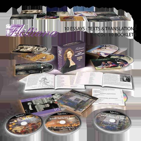 Text: "Flottiana," "10 ESSAYS · TEXTS & TRANSLATIONS," "10 CDs · 10 BOOKLETS." Box-Set mit CDs und Begleitheften.