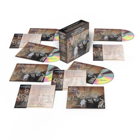 Texte: CHOPIN, The Complete Works, GARRICK OHLSSON. 
CDs und Box mit klassischer Kunst und Titeln.