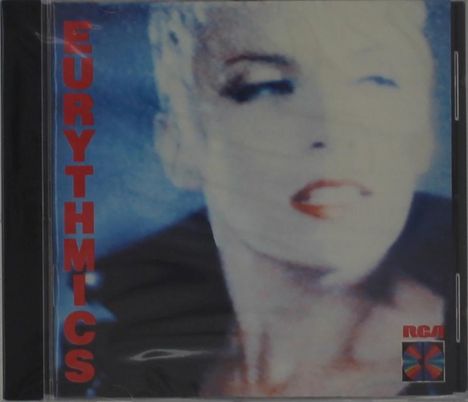 Text "EURYTHMICS" in Rot, rechts verschwommenes Gesicht einer Person. Unten ein kleines RCA-Logo in der Ecke.