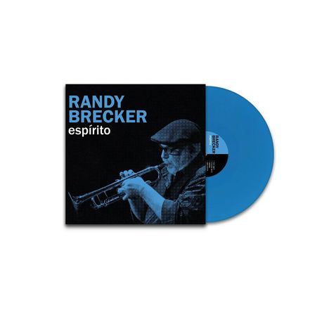 Aufschrift: "Randy Brecker espírito". Ein Mann spielt Trompete. Die Platte ist blau, das Cover zeigt einen Musiker.