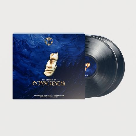 "The Legend of Consciencia", Tomorrowland 2023 Compilation, blaues abstraktes Cover mit teilweise sichtbarem Gesicht, Logo oben.