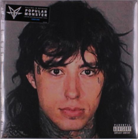 „Popular Monster“. Ein Gesicht mit längeren Haaren, einem Tränen-Tattoo und einem neutralen Ausdruck.