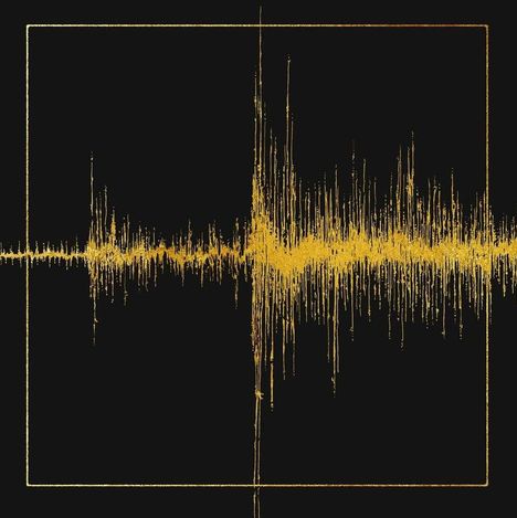 Goldene Linien, die eine Schallwelle darstellen, auf schwarzem Hintergrund. Rechteckiger Rahmen umschließt die Wellenform.