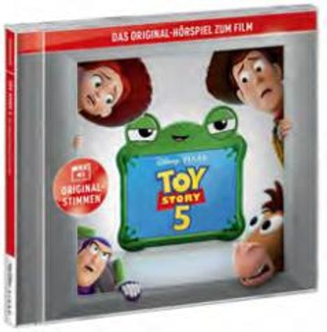 "Das Original-Hörspiel zum Film", "Toy Story 5", "mit den Original-Stimmen". Figuren aus Toy Story schauen aus einem Rahmen.