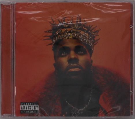 "Parental Advisory Explicit Content" steht unten links. Ein Mann mit Dornenkrone blickt ernst nach oben, roter Hintergrund.