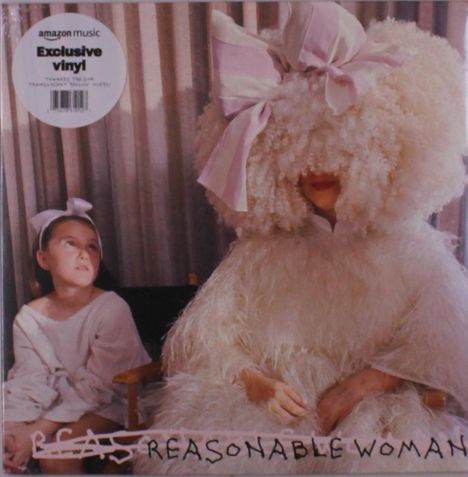 Text: "Exclusive vinyl", "REASONABLE WOMAN". Eine Person mit großem, lockigem Haar und eine Person, die neugierig schaut.
