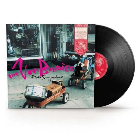 Text: "The Von Bondies", "Pawn Shoppe Heart". Plattencover mit zwei Kinderrennwagen und Instrumenten. Retro-Stil.