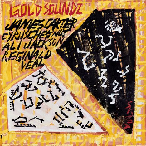 "Gold Soundz" und Namen sind in auffälliger Schrift auf abstrakter, farbenfroher Illustration mit geometrischen Formen.