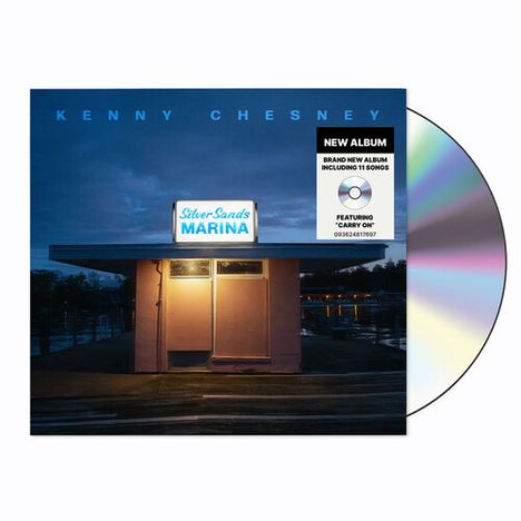 "Kenny Chesney", "Silver Sands Marina", "New Album", "Brand new album including 11 songs". Ein Gebäude bei Nacht.