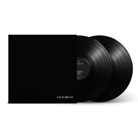 Schwarzes Vinyl-Albumcover mit weißem Text "ZACH BRYAN", davor zwei Schallplatten, oben dunkles Etikett.