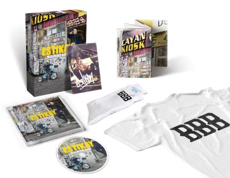 Estikay: Blueberry Boyz (Box), 1 CD, 1 T-Shirt und 1 Merchandise