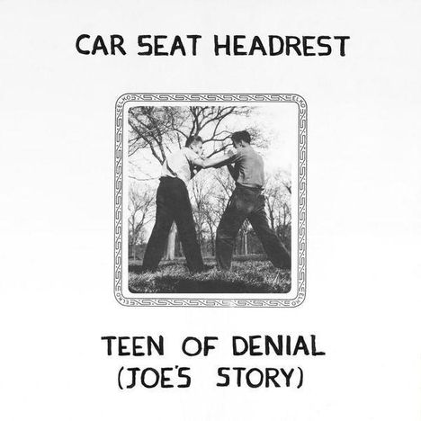 "CAR SEAT HEADREST" oben. "TEEN OF DENIAL (JOE'S STORY)" unten. Schwarz-weiß-Foto von zwei boxenden Männern.