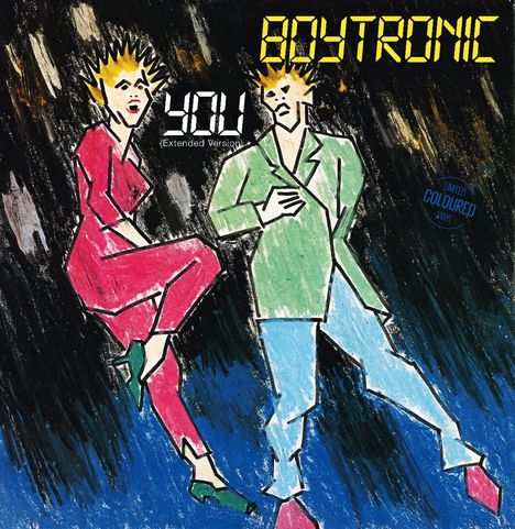 Illustration: "BOYTRONIC" und "YOU (Extended Version)". Zwei stilisierte Personen tanzen in farbiger Kleidung.