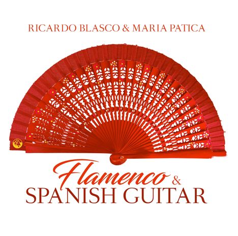 Text: "RICARDO BLASCO & MARIA PATICA" und "Flamenco & SPANISH GUITAR". Ein roter Fächer mit filigranem Muster.