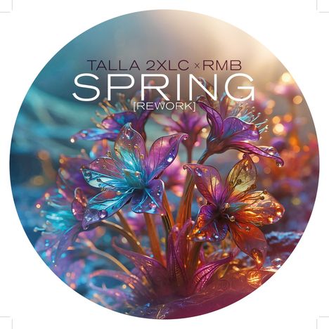 „TALLA 2XLC × RMB SPRING [REWORK]“. Farbintensive, leuchtende Blumenillustration.