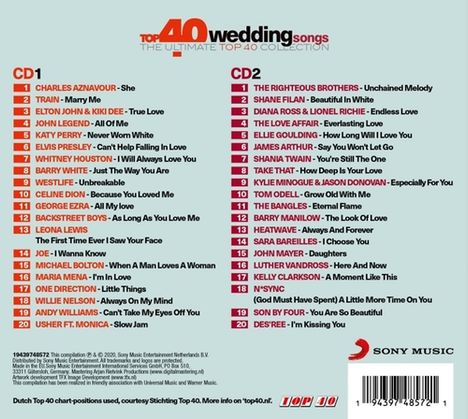 Top 40. Wedding Songs, 2 CDs