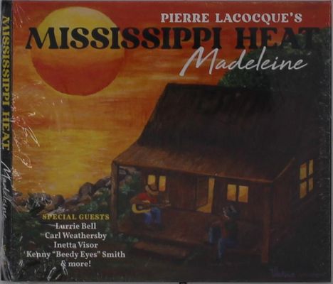 Text: "Mississippi Heat", "Madeleine". Illustration: Abendstimmung, Hütte, zwei Personen spielen Musik.