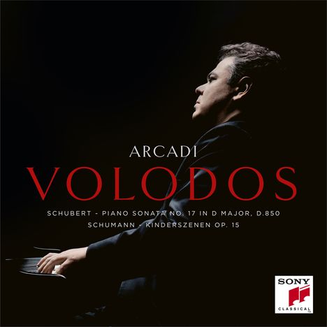 Text: Arcadi Volodos, Schubert - Piano Sonata No. 17, Schumann Kinderszenen Op. 15. Logo: Sony Classical.
