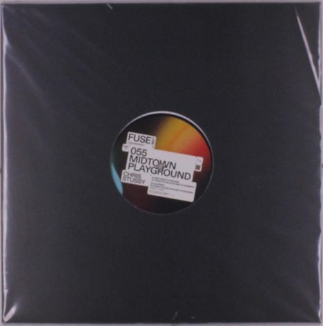 Die schwarze Vinyl-Schallplatte zeigt den Text: "055 Midtown Playground, Chris Stussy, Fuse", mit farbigem Hintergrund.