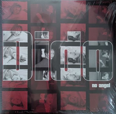 Text: "Dido, no angel". Hintergrund: Fotocollage mit schwarz-weiß Bildern in einem roten Raster.
