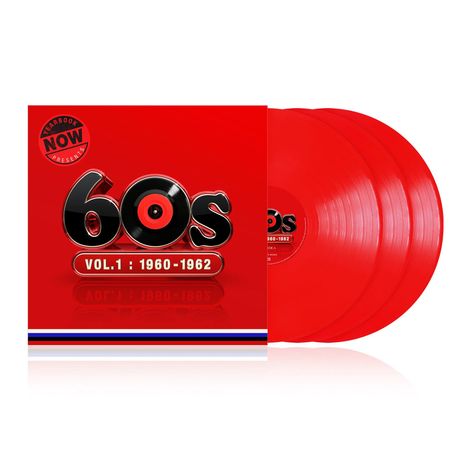 "Yearbook Presents Now 60s Vol.1: 1960-1962" mit roten Schallplatten und farbigem Streifen.