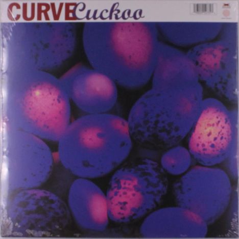 Oben steht "CURVE Cuckoo". Darunter eine abstrakte Illustration mit lila und pinken Eiern in verschiedenen Größen und Mustern.