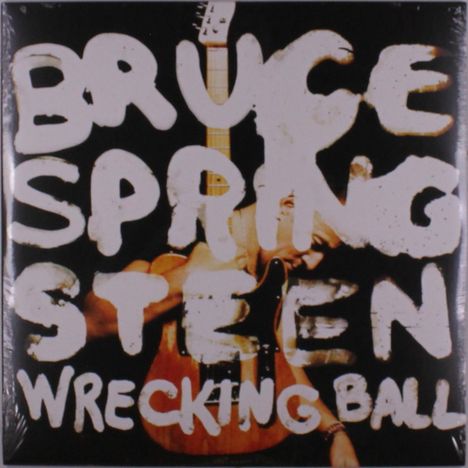 BRUCE SPRINGSTEEN WRECKING BALL. Hintergrund: Verschwommenes Bild einer Person mit Gitarre. 