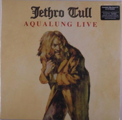 "Jethro Tull Aqualung Live" in gotischer Schrift oben. Illustration eines bärtigen Mannes in einem Mantel.