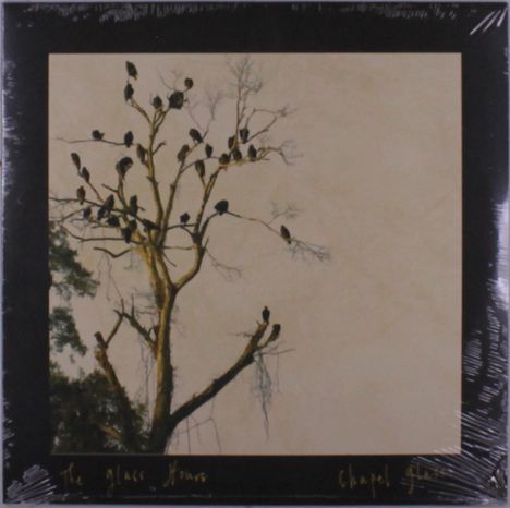 Texte: "The Glass Hours", "Chapel Glass". Illustration von einem Baum mit vielen Vögeln auf den Ästen.