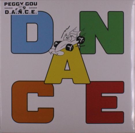 Text: "Peggy Gou" und "D.A.N.C.E." Die Buchstaben D, N, C, und E sind groß und farbenfroh. Eine Illustration zeigt eine Katze.