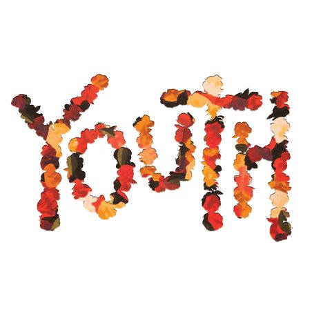 Der Text "Youth" besteht aus bunten, blumigen Farben.