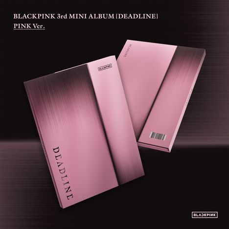 „BLACKPINK 3rd MINI ALBUM [DEADLINE] PINK Ver.“, zeigt zwei rosa Alben auf dunklem Hintergrund.