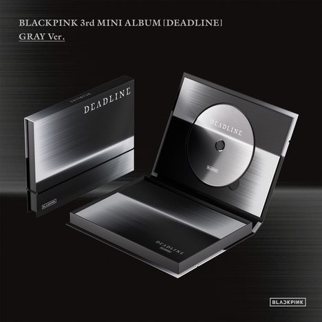 "BLACKPINK 3rd MINI ALBUM [DEADLINE] GRAY Ver." ist hervorgehoben. Eine stilvolle CD-Verpackung in Grau und Schwarz.