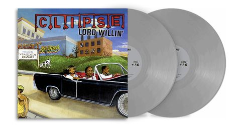 „CLIPSE Lord Willin'“, „Welcome to Virginia Beach“. Eine Illustration mit drei Personen in einem schwarzen Cabrio.