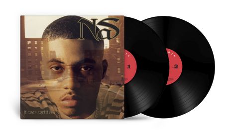 Covertext: "it was written", "NaS". Zwei schwarze Schallplatten, rotes Etikett. Gesicht eines Mannes im Hintergrund.