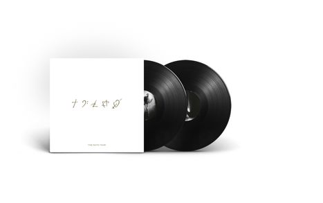 Text: "THE FAITH TOUR". Es sind zwei schwarze Schallplatten zu sehen, daneben eine weiße Hülle mit goldenen Symbolen.