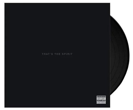 "THAT'S THE SPIRIT" in grauer Schrift auf schwarzem Hintergrund, unten klein das "Parental Advisory" Label.