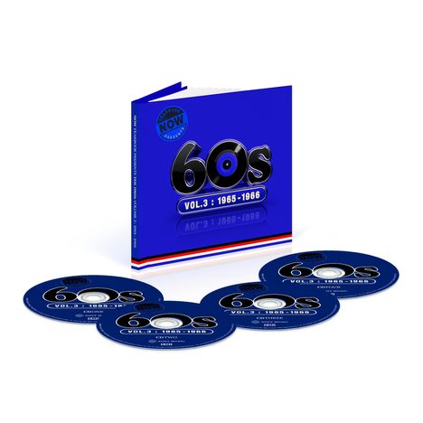 Text: "60s Vol. 3: 1965-1966." Fünf blaue CDs und eine blaue Box mit Retro-Design.