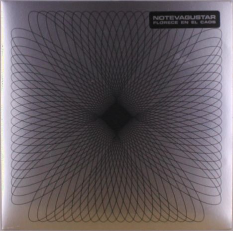 Oben rechts: "NOTEVAGUSTAR FLORECE EN EL CAOS". In der Mitte eine komplexe, geometrische Spiralmuster-Illustration.