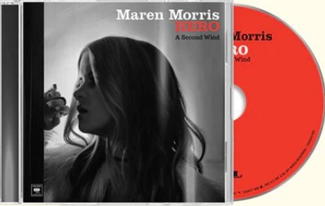 Cover: "Maren Morris HERO A Second Wind". Schwarz-weißes Porträt einer Frau in nachdenklicher Pose. CD rot.