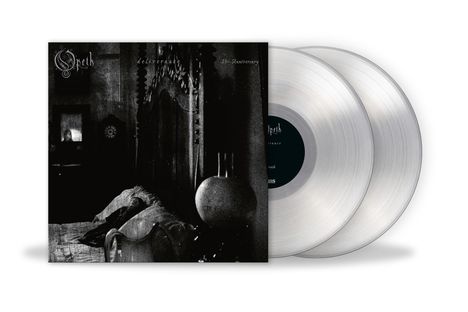 "Opeth Deliverance 25th Anniversary." Zwei durchsichtige Schallplatten und ein schwarz-weißes, mystisches Cover.