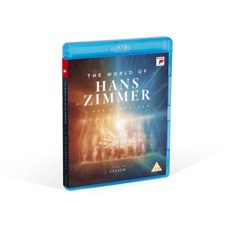 "The World of Hans Zimmer: A New Dimension. Live in Krakow." Helles Bühnendesign mit Lichteffekten auf Blu-ray Hülle.
